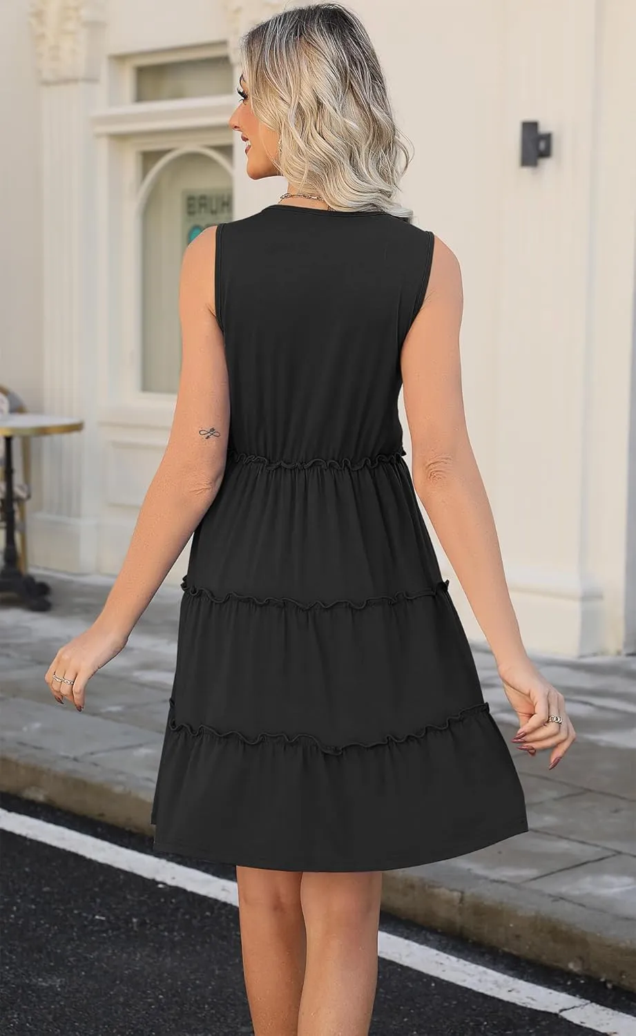 Womens Dresses V Neck Sleeveless Spaghetti Strap with O Ring A Line Tiered Smocked Casual Flowy 2025 Beach Mini Dress