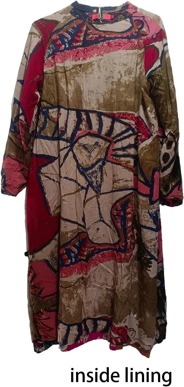 Women's Trench Coat Cotton Linen Floral Print Jacket Chinese Style Patchwork Outwear