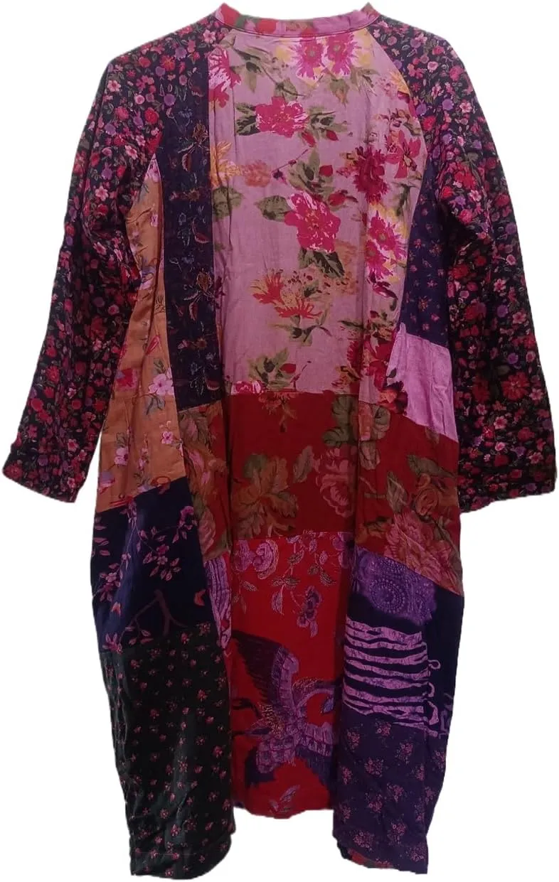 Women's Trench Coat Cotton Linen Floral Print Jacket Chinese Style Patchwork Outwear