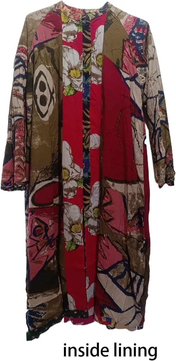 Women's Trench Coat Cotton Linen Floral Print Jacket Chinese Style Patchwork Outwear