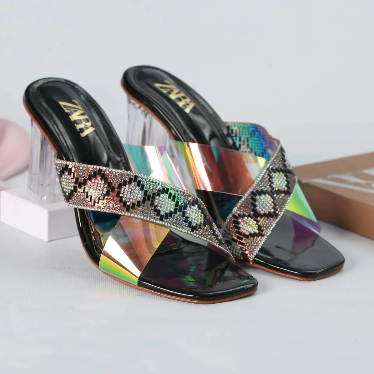 ZARA TRANSPARENT HEELS - BLACK