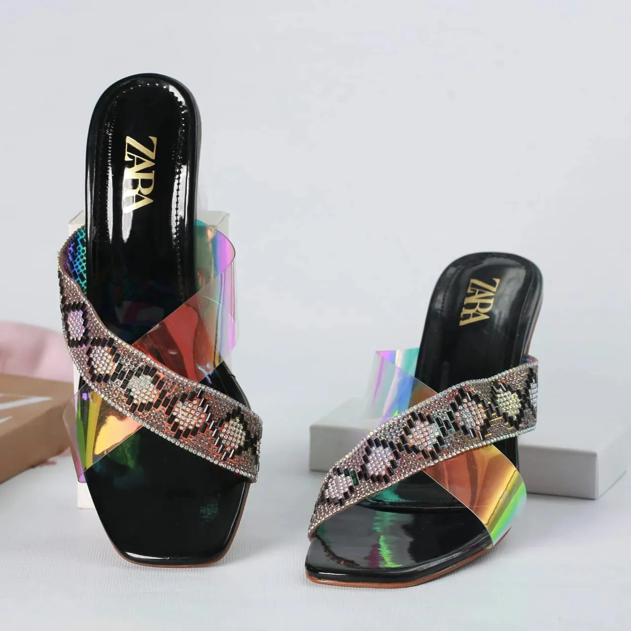 ZARA TRANSPARENT HEELS - BLACK