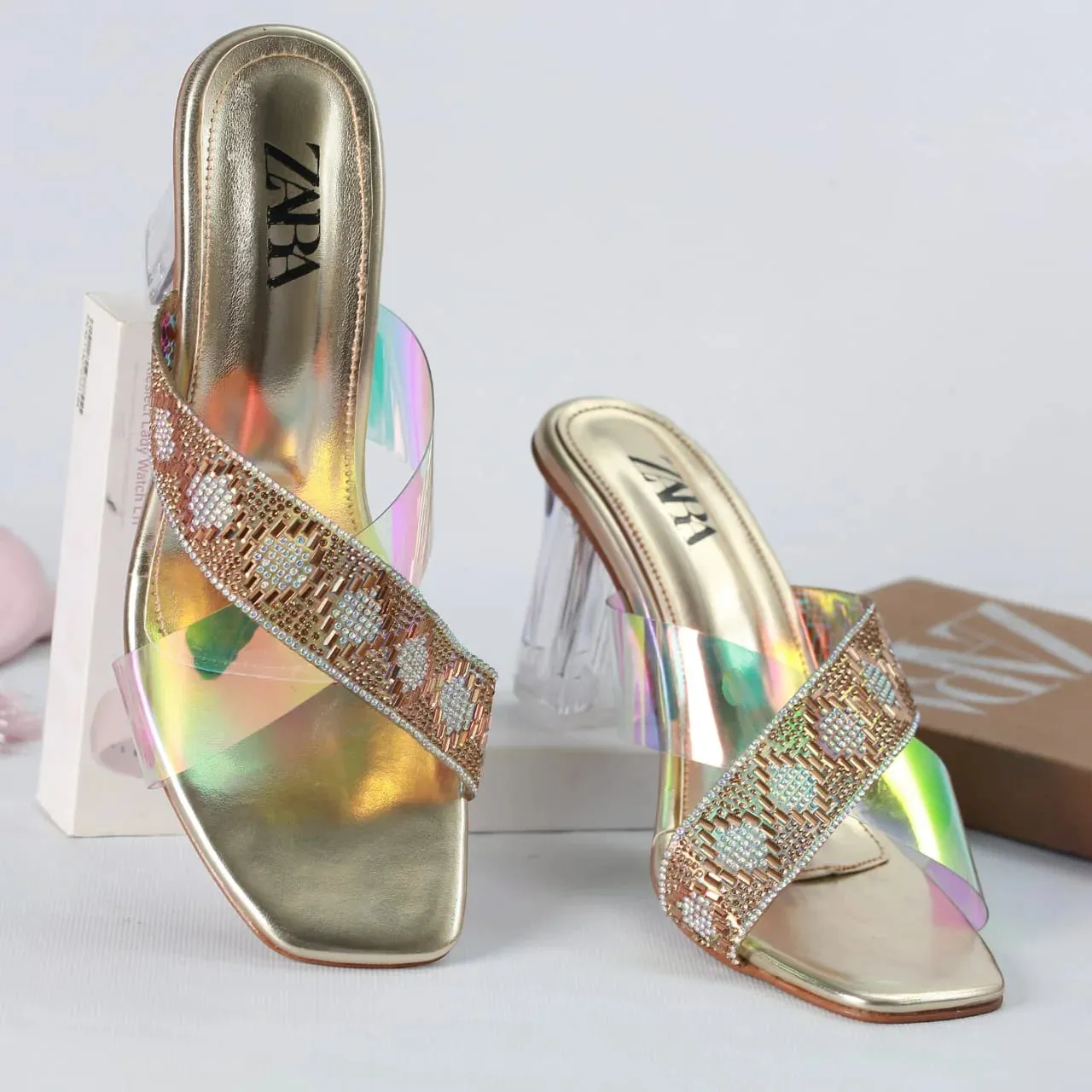 ZARA TRANSPARENT HEELS - BLACK